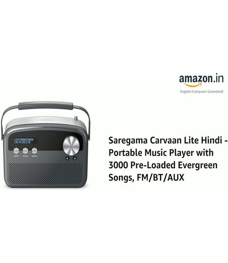 Saregama Carvaan Lite Hindi - Portable Music Player with 3000 Pre-Loaded Evergreen Songs, FM/BT/AUX (Graphite Grey)-M00000002064