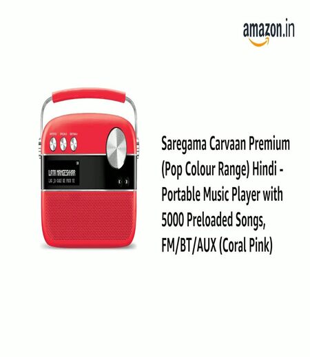 Saregama Carvaan Premium Hindi - Portable Music Player with 5000 Preloaded Songs, FM/BT/AUX (Coral Pink)-M00000002061