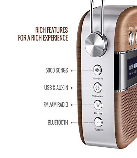 Saregama Carvaan Premium- Portable Music Player with 5000 Preloaded Songs, FM/BT/AUX (Oakwood Brown)-M00000002062