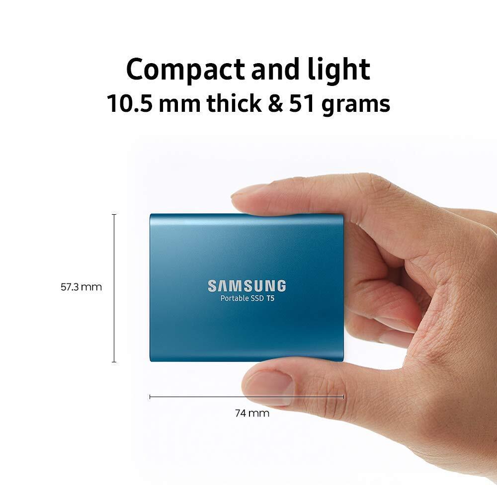 Samsung T5 500GB Up to 540MB/s USB 3.1 Gen 2 (10Gbps, Type-C) External Solid State Drive (Portable SSD) Alluring Blue (MU-PA500B)