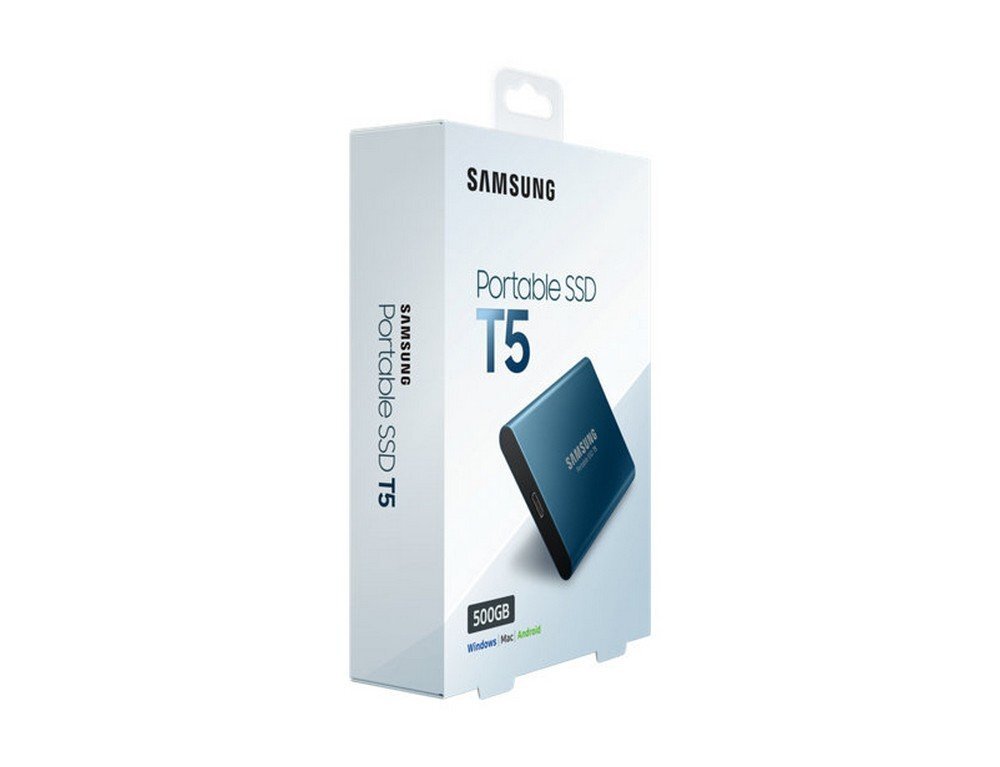 Samsung T5 500GB Up to 540MB/s USB 3.1 Gen 2 (10Gbps, Type-C) External Solid State Drive (Portable SSD) Alluring Blue (MU-PA500B)