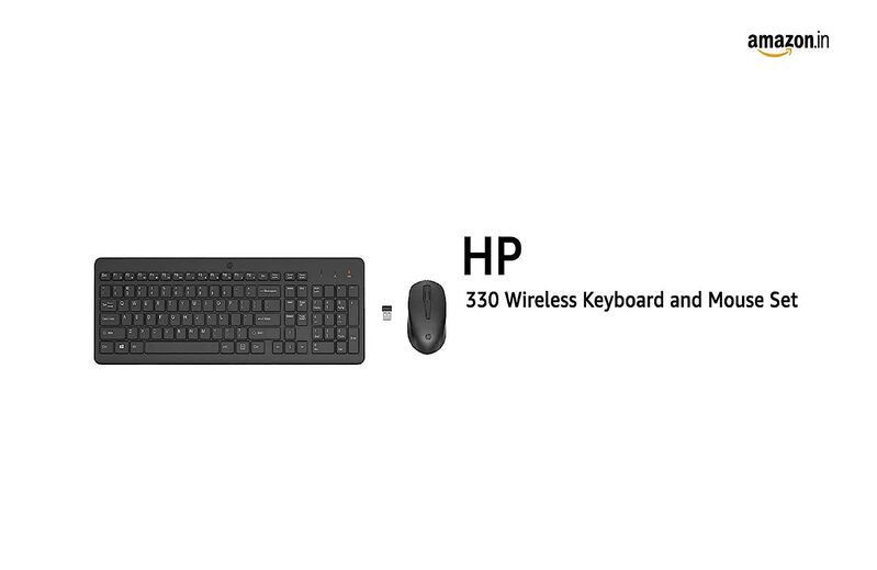 HP 330 Wireless Black Keyboard and Mouse Set with Numeric Keypad, 2.4GHz Wireless Connection and 1600 DPI, USB Receiver, LED Indicators, Black