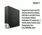 Seagate One Touch Hub 4TB Desktop External HDD – USB-C & USB 3.0 Port, with 3 yr Data Recovery Services, for Computer PC Laptop Mac, 4 Months Adobe Photography Plan (STLC4000400), Black