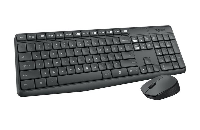 Logitech MK235 Wireless Keyboard and Mouse Set for Windows, 2.4 GHz Wireless Unifying USB Receiver, 15 FN Keys, Long Battery Life, Compatible with PC, Laptop - Black