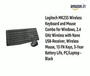 Logitech MK235 Wireless Keyboard and Mouse Set for Windows, 2.4 GHz Wireless Unifying USB Receiver, 15 FN Keys, Long Battery Life, Compatible with PC, Laptop - Black