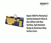 Rapoo V500 Pro Mechanical Gaming Keyboard Yellow & Blue Edition with Blue Switches, Spill-Resistant Design & Aluminium Alloy Surface Cover.