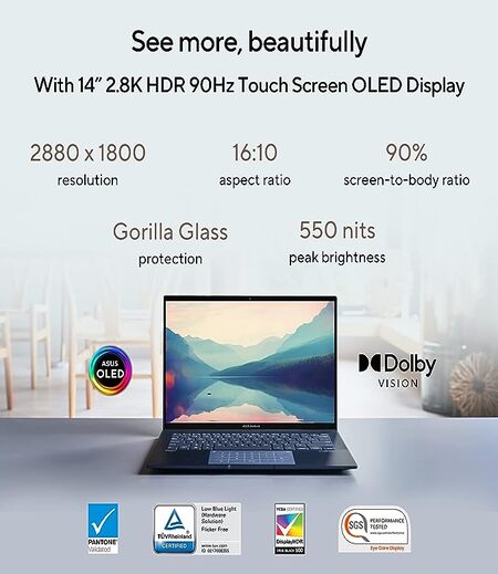 ASUS Zenbook 14 OLED (2023), Intel Core i5-1340P 13th Gen, 14" (35.56 cm) 2.8K 90Hz OLED, Thin & Light Laptop (16GB/512GB SSD/Iris Xe/Win 11/Office 2021/75W Battery/Blue/1.39 kg), UX3402VA-KN541WS