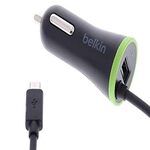 Belkin USB-A with Coiled Micro USB Cable (4 Foot) Car Charger Adapter. Conveniently Quick Charge All USB-A and Micro USB Compatible Devices (Mobiles, Tablets, Speakers and More) - Black