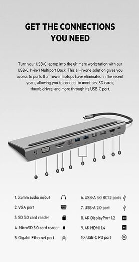 Belkin USB C Hub, 11-in-1 MultiPort Adapter Dock with 4K HDMI, DP, VGA, USB-C 100W PD Pass-Through Charging, 3 USB A, Gigabit Ethernet, SD, MicroSD, 3.5mm Ports for MacBook Pro, Air, XPS and More