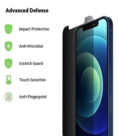 Belkin Privacy Tempered Glass for iPhone 12/12 Pro Screen Protector with Easy Application Tray