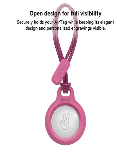 Belkin Polyethylene Terephthalate AirTag Case with Strap, Secure Holder Protective Cover for Air Tag with Scratch Resistance Accessory - Pink Colour. (F8W974)