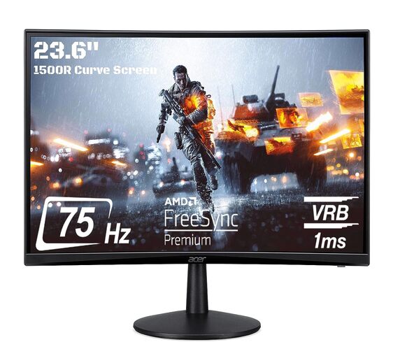 Acer ED240Q 23.6 inch (59.94 cm) LED 1920 x 1080 Pixels Full HD Backlit LED Curved Monitor LCD VA Panel Monitor| 250 Nits Brightness| 1500R I 1MS, 75Hz Refresh Rate| HDMI & VGA | Black