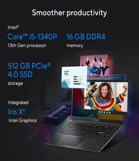 ASUS Vivobook 15X OLED (2023), Intel Core i5-1340P 13th Gen, 15.6" (39.62 cm) FHD OLED, Thin & Light Laptop (16GB/512GB SSD/Iris Xᵉ Graphics/Win 11/Office 2021/Black/1.6 kg), K3504VA-LK541WS