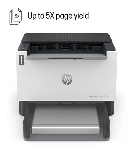 HP Laserjet Tank 1020w Printer for Business & Home, Mess-Free 15 Sec Toner Reload, Lowest Cost/Page for B&W Prints, Compact, Dual Band Wi-Fi, Smart Guided Buttons, Print+Copy+Scan from Phone.