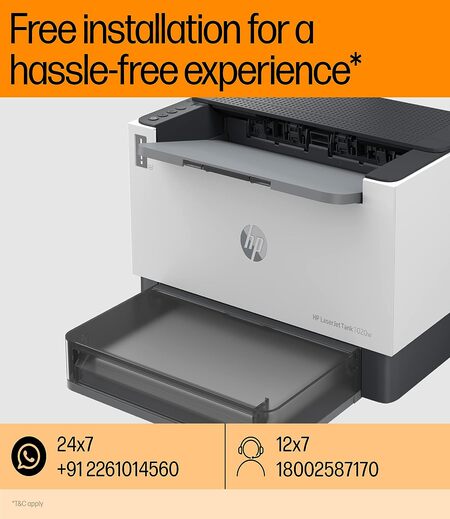 HP Laserjet Tank 1020w Printer for Business & Home, Mess-Free 15 Sec Toner Reload, Lowest Cost/Page for B&W Prints, Compact, Dual Band Wi-Fi, Smart Guided Buttons, Print+Copy+Scan from Phone.