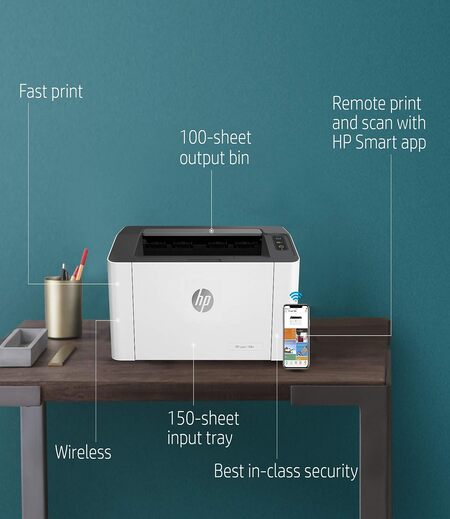 HP Laserjet 108w Single Function Monochrome Laser Wi-Fi Printer For Home/Office, Compact Design, Printing