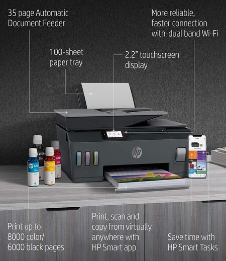 HP Smart Tank 530 All-in-one ADF WiFi Colour Printer with 2 Extra Black Ink Bottle (Upto 18000 Black and 8000 Colour Prints). -Print, Scan & Copy with ADF for Office/Home