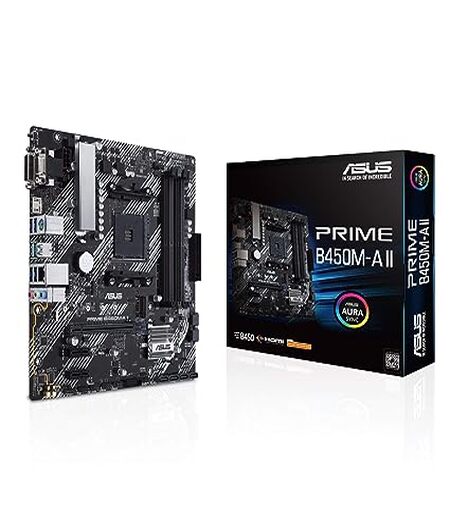 ASUS Prime B450M-A II (AMD AM4 Socket for Ryzen 5000/4000/G/ 3rd/2nd/1st Gen AMD Ryzen) DDR4 Micro ATX Motherboard with M.2 Support HDMI/DVI-D/D-Sub 1Gb Ethernet BIOS Flashback and Aura Sync RGB