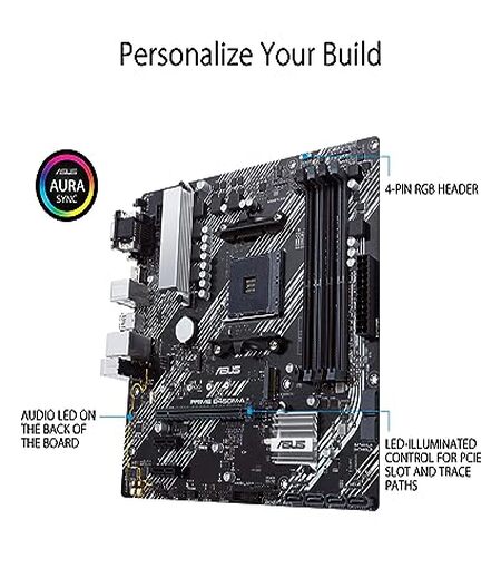 ASUS Prime B450M-A II (AMD AM4 Socket for Ryzen 5000/4000/G/ 3rd/2nd/1st Gen AMD Ryzen) DDR4 Micro ATX Motherboard with M.2 Support HDMI/DVI-D/D-Sub 1Gb Ethernet BIOS Flashback and Aura Sync RGB