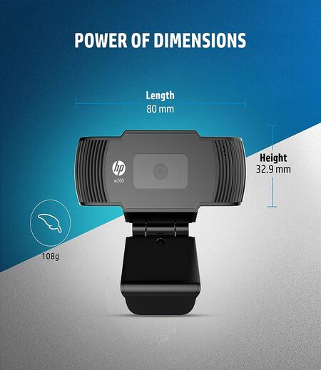 HP w200 HD 720P 30 FPS Digital Webcam with Built-in Mic, Plug and Play Setup, Wide-Angle View for Video Calling on Skype, Zoom, Microsoft Teams and Apps (20L58AA, Black)