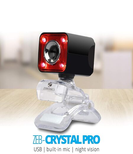 Zebronics Zeb-Crystal Pro Web Camera with USB Powered,3P Lens,Night Vision and Built-in Mic(RED)