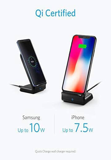 Anker PowerWave+ 10W, 7.5W-5W Qi-Certified Fast Wireless Charging Stand-Black-M000000000455 www.mysocially.com