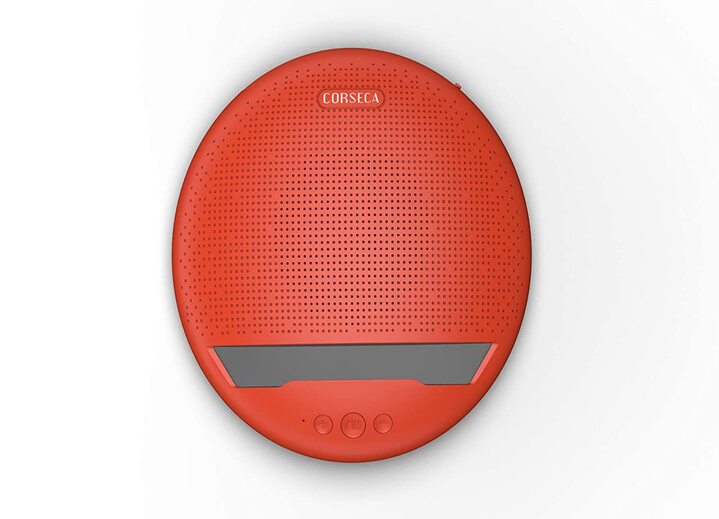 Corseca MuDisc 5W Portable Wireless Bluetooth Deep Bass Stereo Speaker with Mic FM Radio SD Card and Integrated Mobile Rest Stand, Red