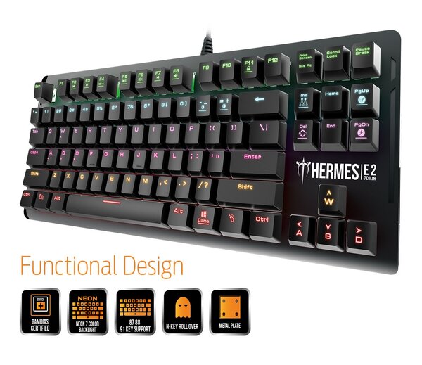 GAMDIAS 7 Color Backlit Gaming Mechanical Keyboard with 87 Keys, Blue Switches, Anti-ghosting, Multimedia Control Key with Metal Plate