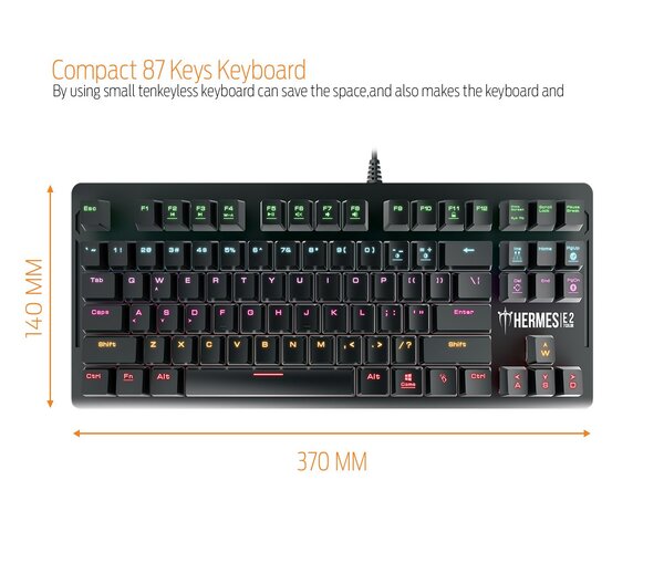 GAMDIAS 7 Color Backlit Gaming Mechanical Keyboard with 87 Keys, Blue Switches, Anti-ghosting, Multimedia Control Key with Metal Plate